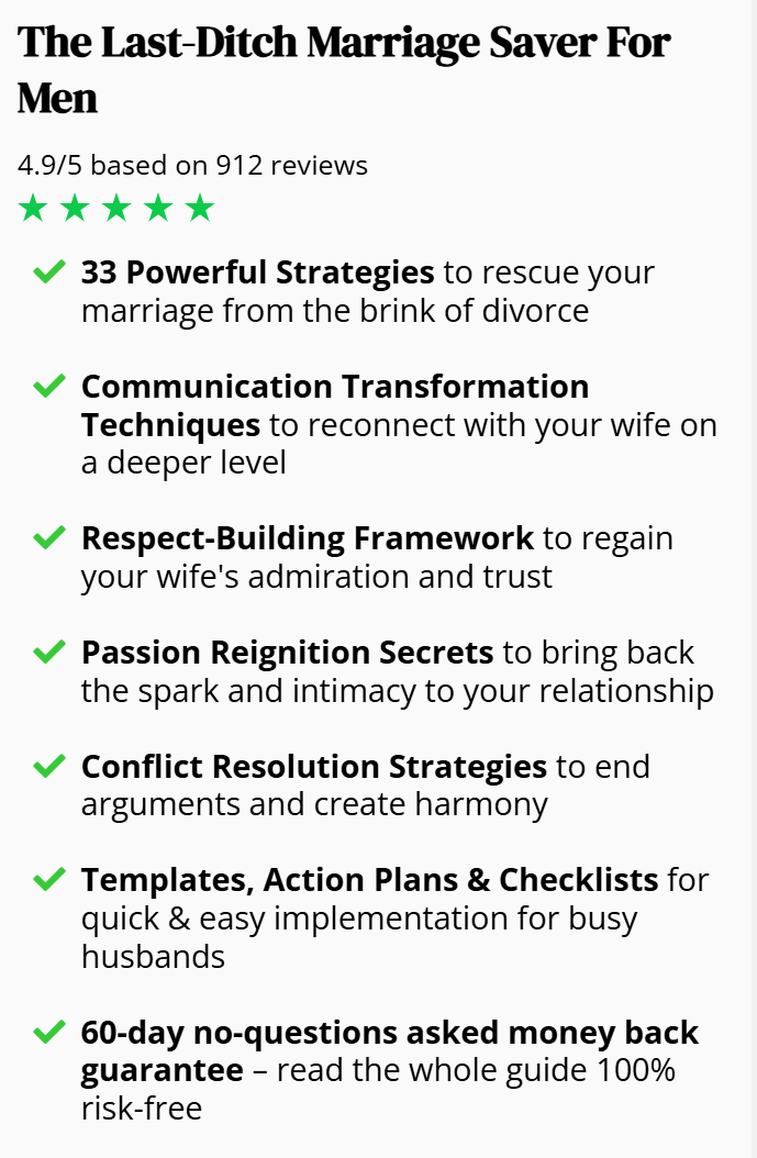 The Last Ditch Marriage Saver Guide for Men - 33 Powerful Strategies to Rescue your Marriage